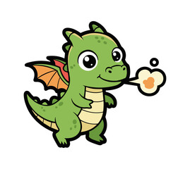 Obraz premium Cute baby green dragon blowing smoke cartoon