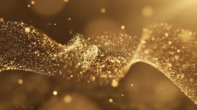 Golden Glitter Particles Flowing in Soft Light Creating a Luxurious and Elegant Atmosphere