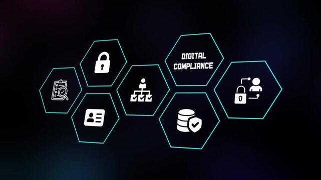 Digital Compliance Info-graphic Showing Regulatory Standards and Data Security Measures.