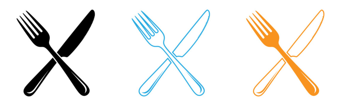 Colorful illustration of crossed fork and knife utensils