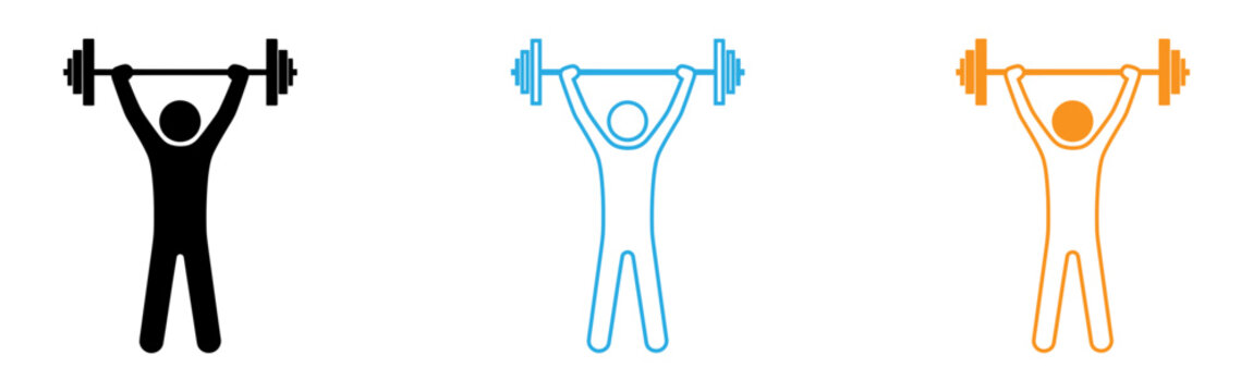 Stick figures lifting weights in different colors