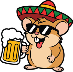 Cute Fiesta Mouse Outline Icon Set Sombrero, Sunglasses, and Party Vibes