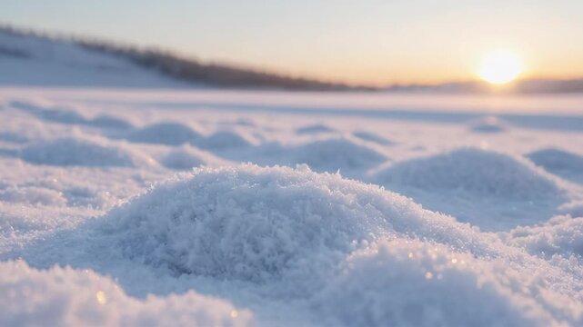 Video A snow-covered field with a beautiful sunset in the background, great for winter or nature scenes
