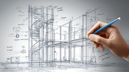 Architectural Sketch of Building Design in Progress.