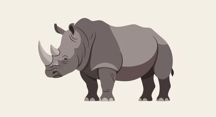 Obraz premium Illustration of a gray rhinoceros standing on a white background.