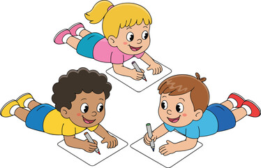 Kids Drawing Activity Outline Icon Set Pencils, Paper, and Creative Fun