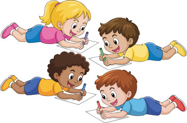 Kids Drawing Activity Outline Icon Set Pencils, Paper, and Creative Fun