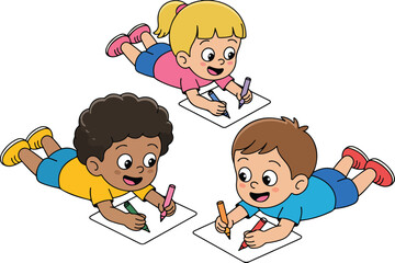 Kids Drawing Activity Outline Icon Set Pencils, Paper, and Creative Fun