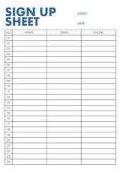Templates Sign Up Sheet