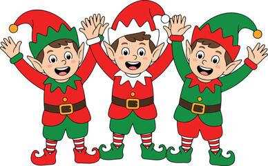 Cute Christmas Elf Outline Icon Set Festive Costumes and Joyful Celebration