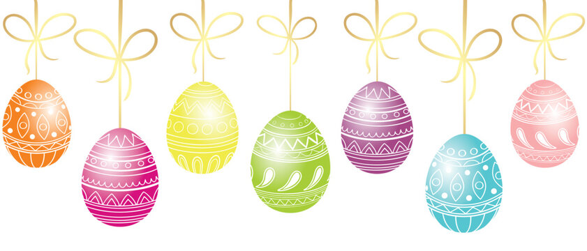 Colorful easter eggs hanging for easter day background