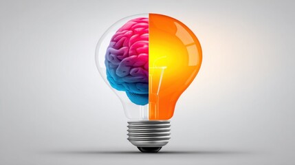 Brain Inside Light Bulb Symbolizing Creativity and Innovation.