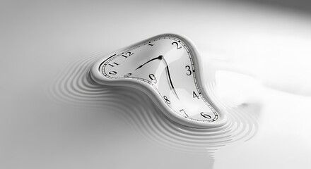 Clock Melting into Liquid Surface &ndash; Surreal Time Concept