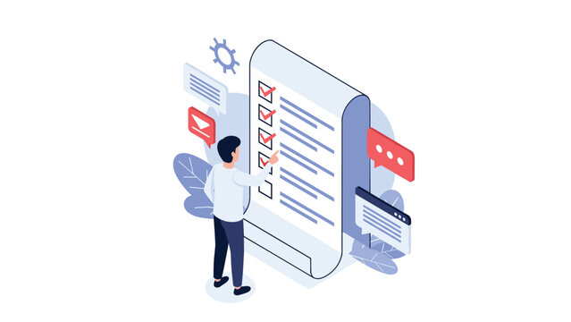 Task prioritization and project management showing a person reviewing a long digital checklist with checkmarks.