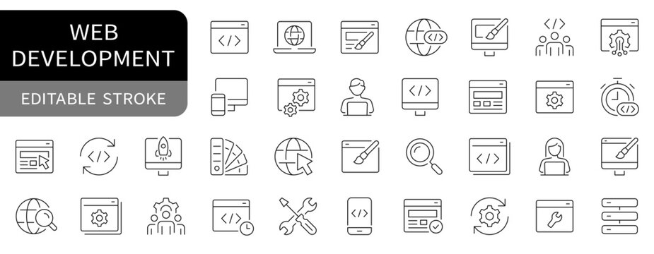 Web development and web design simple line icons set. vector
