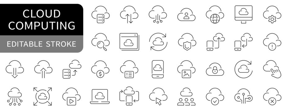 Cloud computing and cloud services simple line icons set. vector