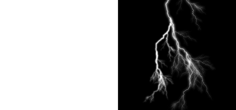 White lightning bolt illustration with realistic electric arc details for professional weather and storm related visual content compositions