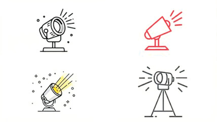 Fototapeta premium spotlights on stands with different designs and lighting effects shining brightly