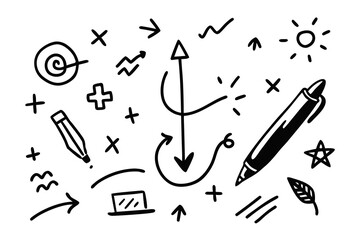 Black ink pen doodle thin stroke white background 3