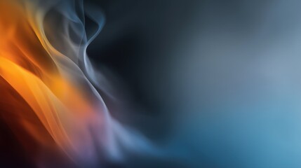 Dynamic Abstract Flowing Smoke Waves with Vibrant Orange, Yellow, and Warm Hues Contrasting Serene Blue and Cool Grey Gradient Background &ndash; Elegant Modern Artistic Design for Digital Art and Wallpaper