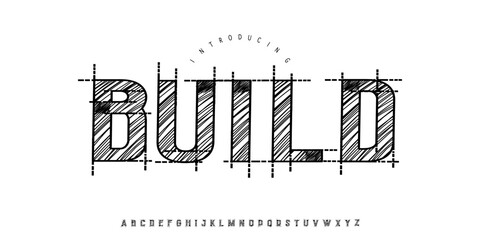 Build font is technical blueprint sketch display font with construction grid lines and architectural drafting style for industrial design. © Ook.Arsho