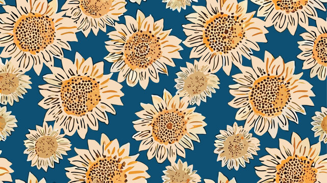 Vibrant yellow sunflowers on a dark blue background floral pattern bright and cheerful design