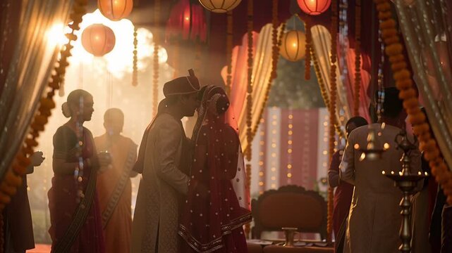 Traditional Indian Wedding Ceremony with Bride and Groom in Traditional Attire.