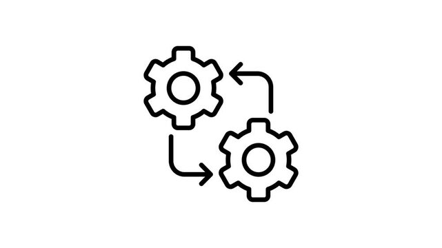 Business management process icon animation for workflow, operation, sync arrow, sustainability, consistency, effective, efficiency, optimization, development, productivity. Rotating gear automation