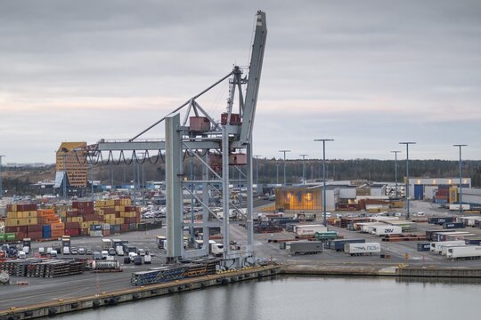 Loading crane, port facility, container loading, Helsinki, Finland
