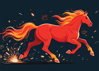Obraz premium Horse Running With Fire Illustrator Artwork Creative Design Template 