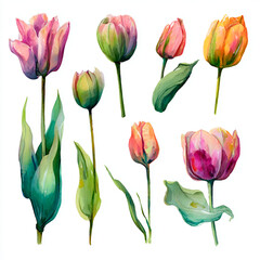 Fototapeta premium set of watercolor tulips