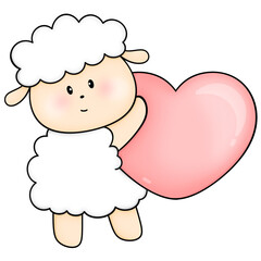 Obraz premium Cute Valentine Sheep with Heart Lights