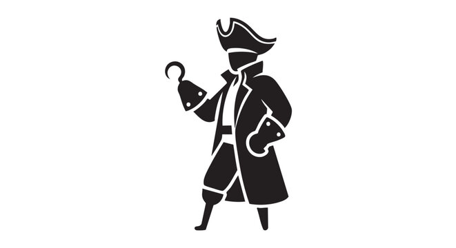 Pirate Standing with Hook and Sword Illustration on a White Background