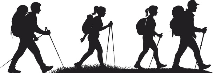 Hiking, silhouette, backpackers, trekking, adventure, outdoors, travel, nature, teamwork, journey, exploration, walking, camping, trail, fitness, lifestyle, freedom, expedition, tourism, wilderness © Hey there