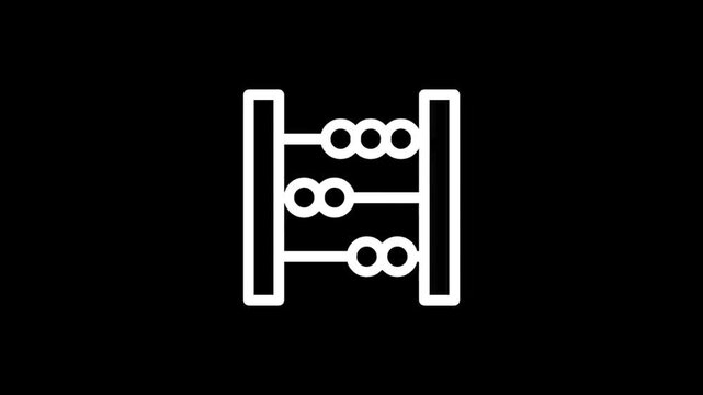 Simple white abacus icon on a black background, representing calculation and learning
