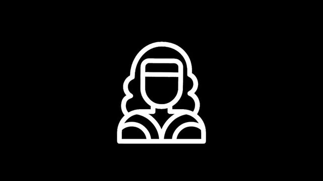 Icon of a judge with wig and robes, representing law and justice