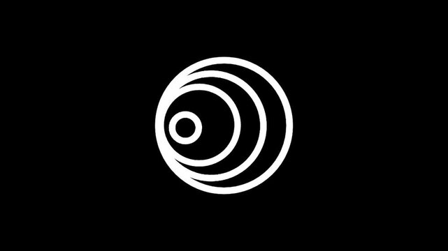 Abstract white concentric circles logo on a black background, minimalist design