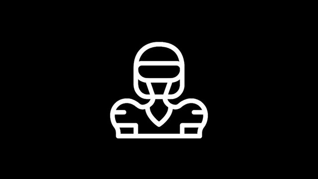 Simple white line icon of an American football player on a black background