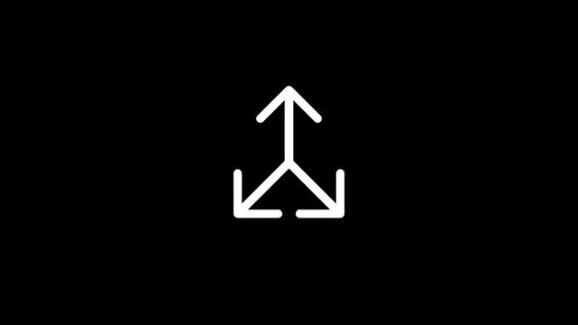 Minimalist white three-way directional arrow icon on a black background