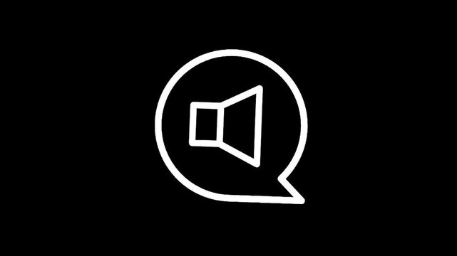 Simple white speaker icon inside a speech bubble on a black background