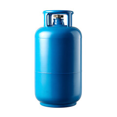 Blue gas cylinder with brass valve on transparent background, PNG