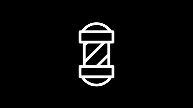 Simple white barber pole icon on a black background, representing traditional grooming services