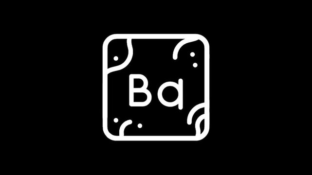Barium element symbol Ba with atomic number 56 on a black background