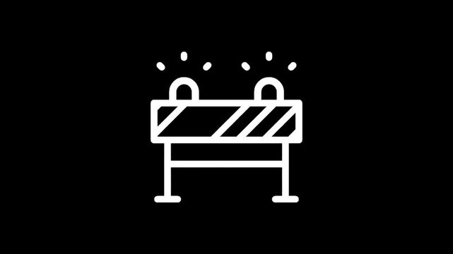 Warning barrier with flashing lights icon on a black background, representing construction or road closure
