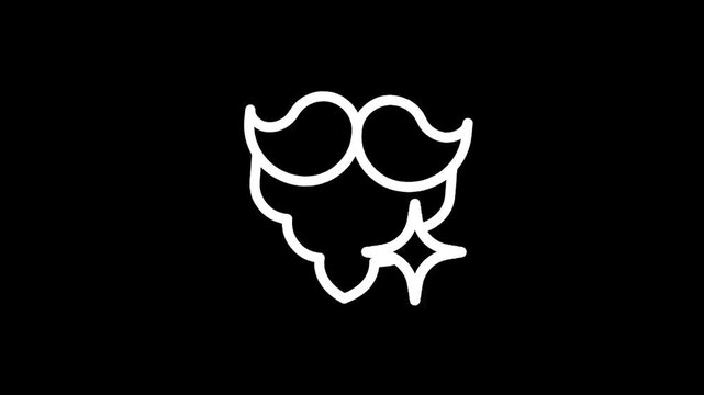 Stylized white line art of a mustache and beard with a sparkling star on a black background