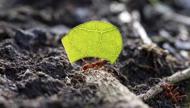 Leafcutter ants carrying leaves, ant trail, Tortuguero National Park, Costa Rica