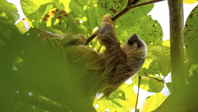 Hoffmann's two-toed sloth (Choloepus hoffmanni) on a branch, Cahuita National Park, Costa Rica