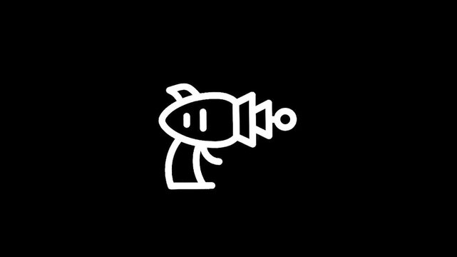 Retro futuristic ray gun icon with a simple white line drawing on a black background