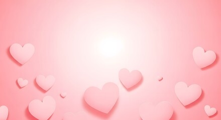 Soft pink background with floating hearts and light effect
