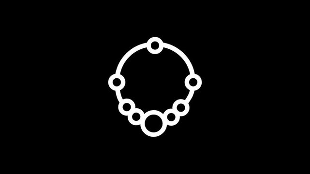 Minimalist white necklace icon with circles on a black background